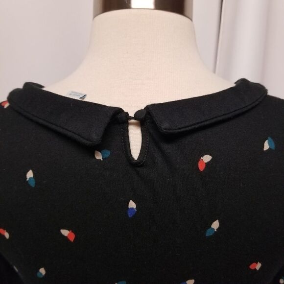 Boden Black Peter Pan Collar Leaf Print 3/4 Sleeve Shift Dress Size 2 Regular - Picture 7 of 12